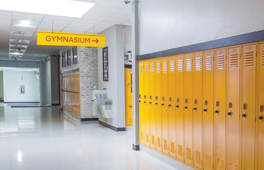 suspended sign marking the gymnasium