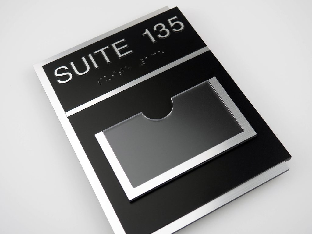 custom interior room number sign with business card slot