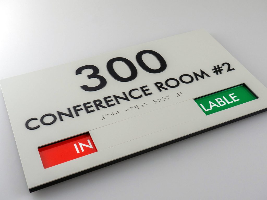 custom interior conference room signage with slider