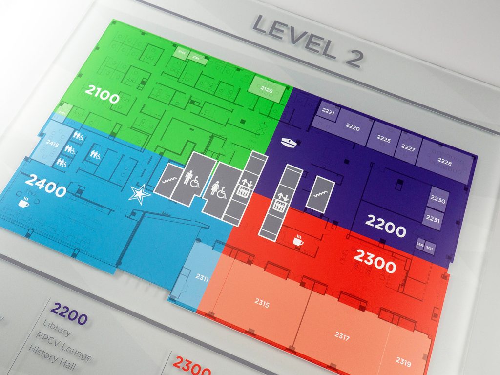 Colorful custom interior directory sign