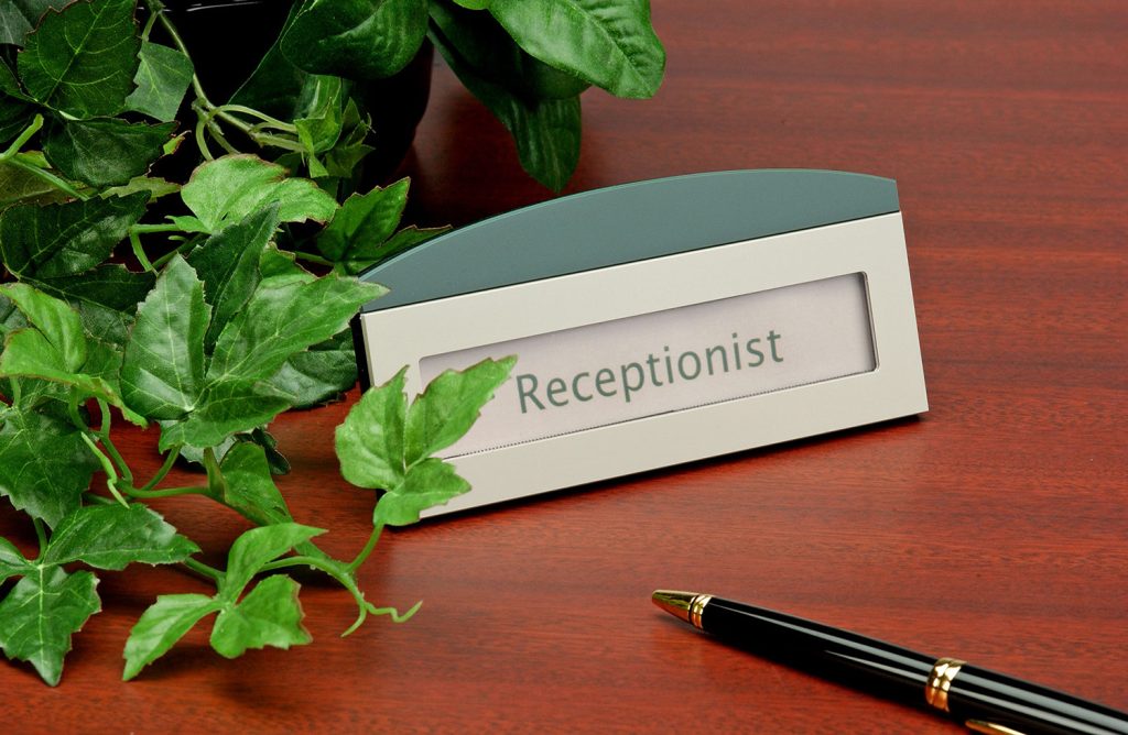 table top receptionist nameplate